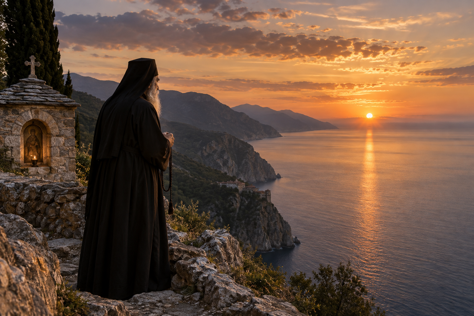 Ο Άγιος Σιλουανός ο Αθωνίτης σε αγιορείτικο περιβάλλον.
